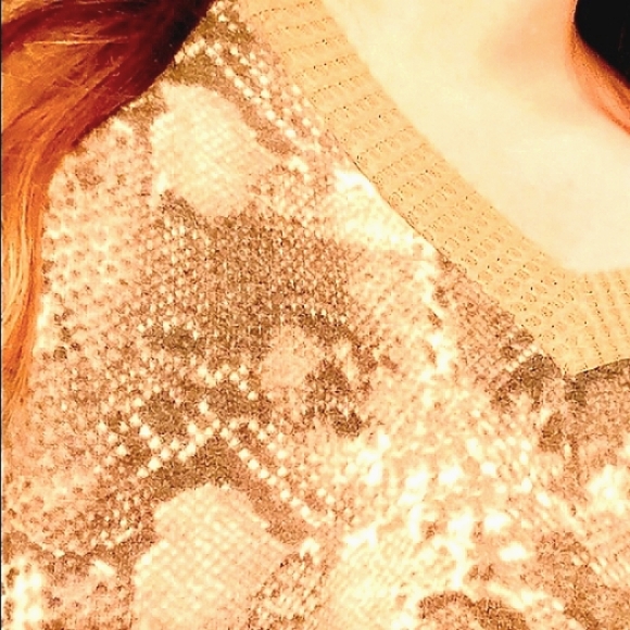 Snake Print Soft Brushed Off Shoulder Long Sleeve Sweater Top - Picture 9 of 12